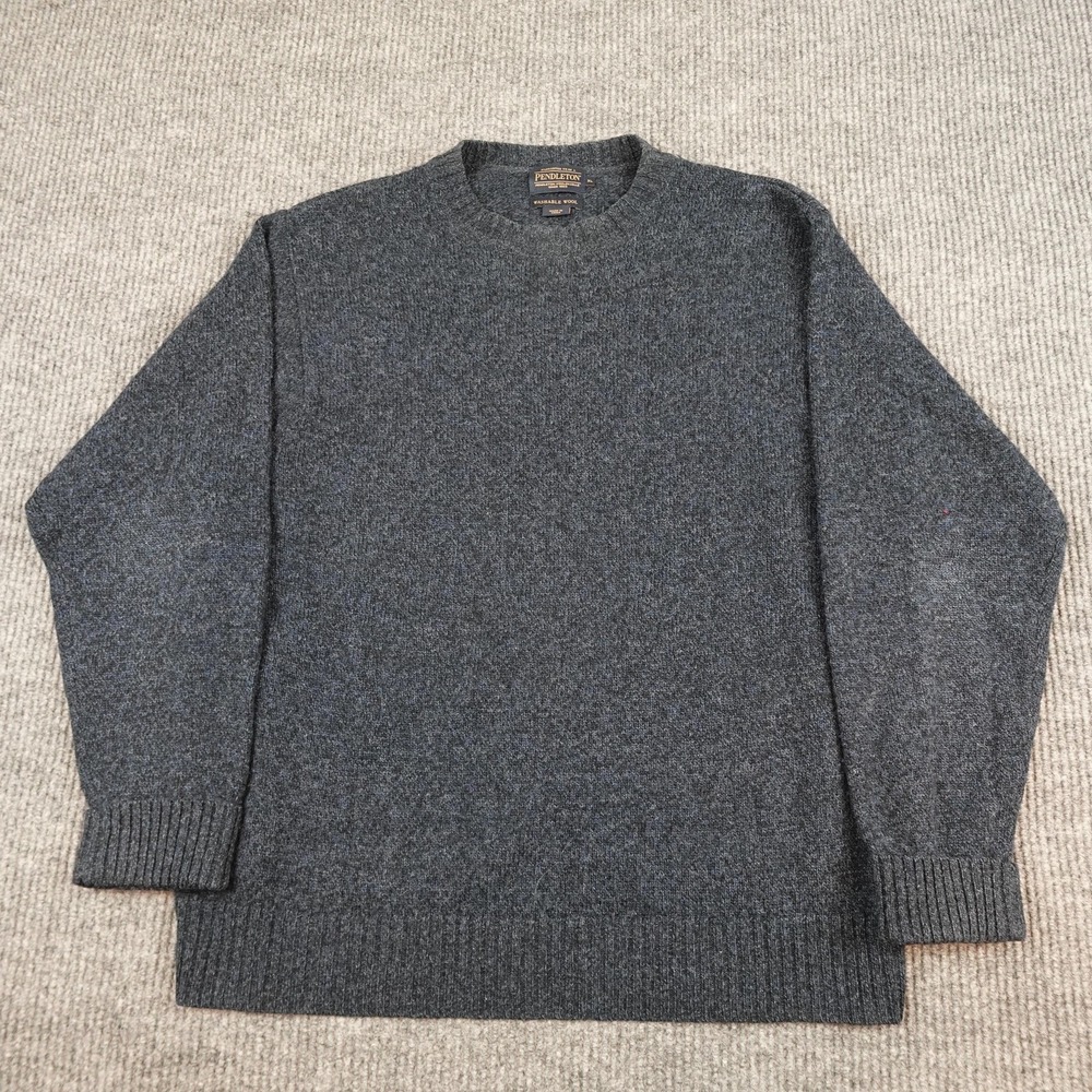 Pendleton Sweater Mens XL Gray Solid Washable Wool Crewneck Knit Pullover